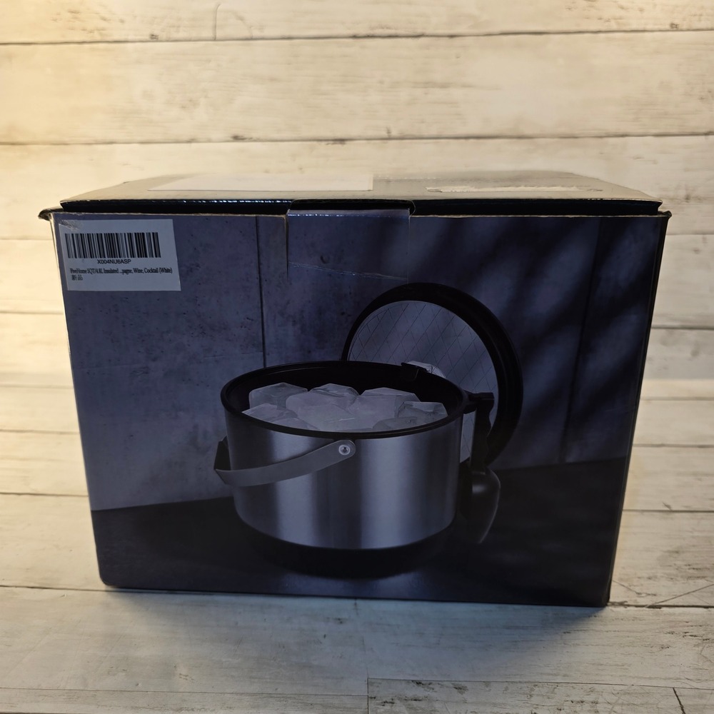 Open BOX FeelHome 4.8L Insulated Ice Bucket with Lid and Scoop White Double Wall